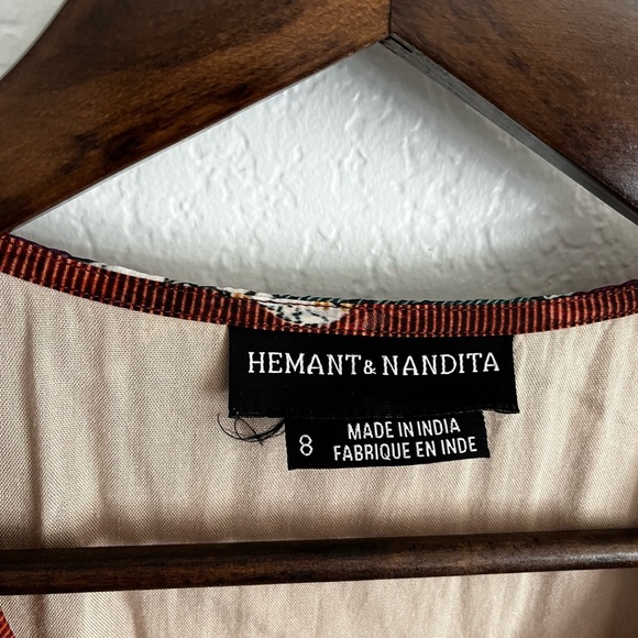 Hemant & Nandita Boho Floral Birds Tiered Zeri Midi Dress Terracotta Brown 8 - Picture 10 of 10